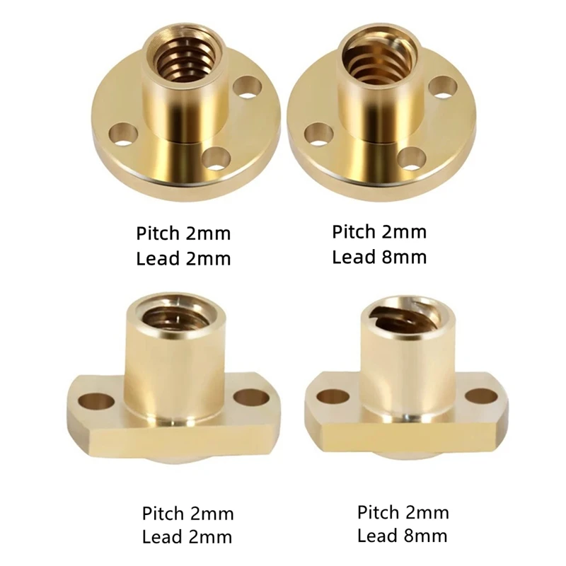 2pcs 3D Printer T8 Lead Screw Nuts Brass H Flange Nut Pitch 2mm Lead 2mm 8mm DIY T8 Nut Screw Trapezoidal CNC 3D Printer Parts