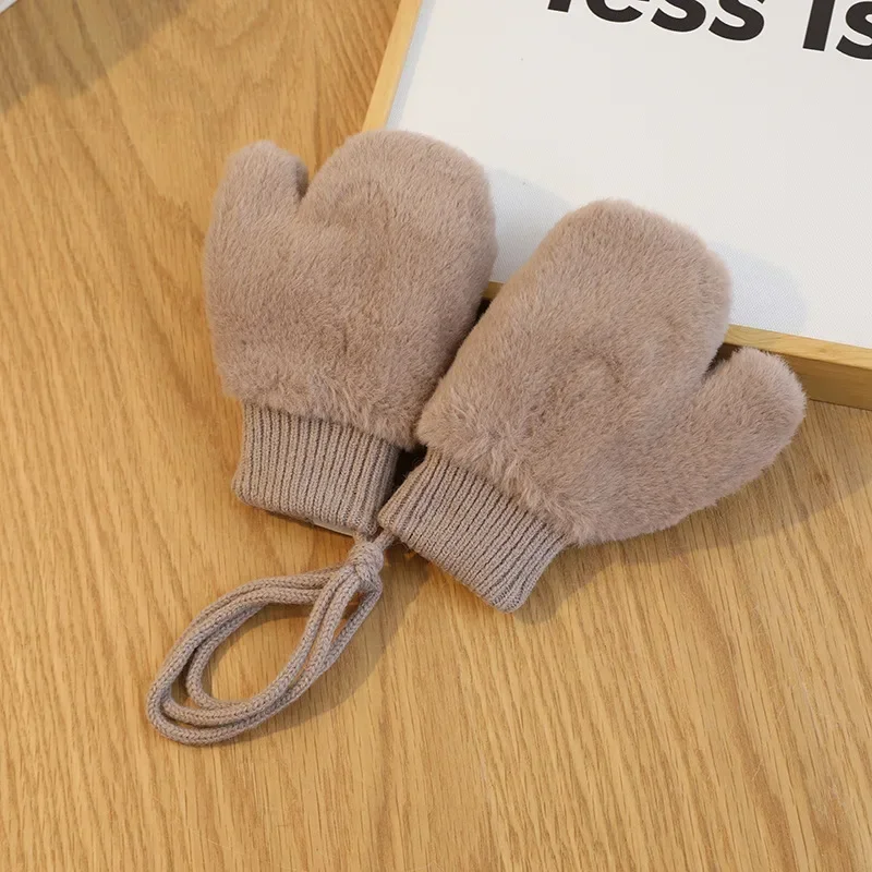 Winterhandschoenen Voor Kinderen Eenvoud Effen Kleur Serie Baby Wanten Voor Pasgeboren Dikker Konijn Pluche Warme Accessoires Voor Kinderen