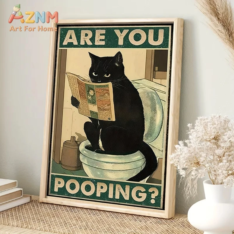 Art quote you are pooping black cat kitten reading newspaper in toilet funny animal