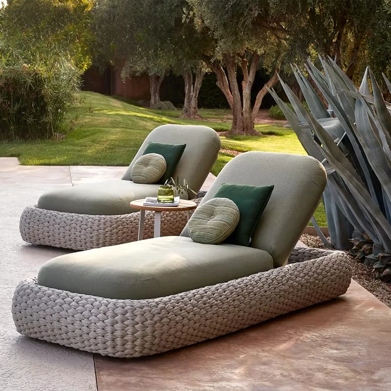 Outside Hotel Lounger Aluminum Frame Sunbed Villa Terrace Rattan Resort Outdoor Furniture Resort Pool Garden Rope Lounge Chair