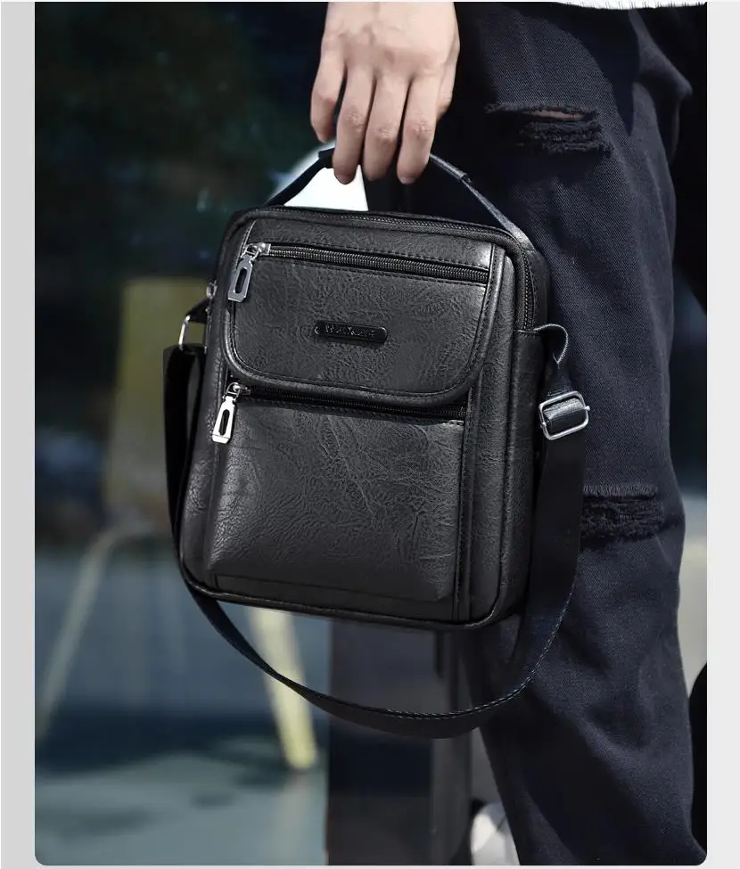 WEIXIER-Bolso de hombro de piel sintética para hombre, bandolera de gran capacidad, multifuncional, con cremallera, para negocios