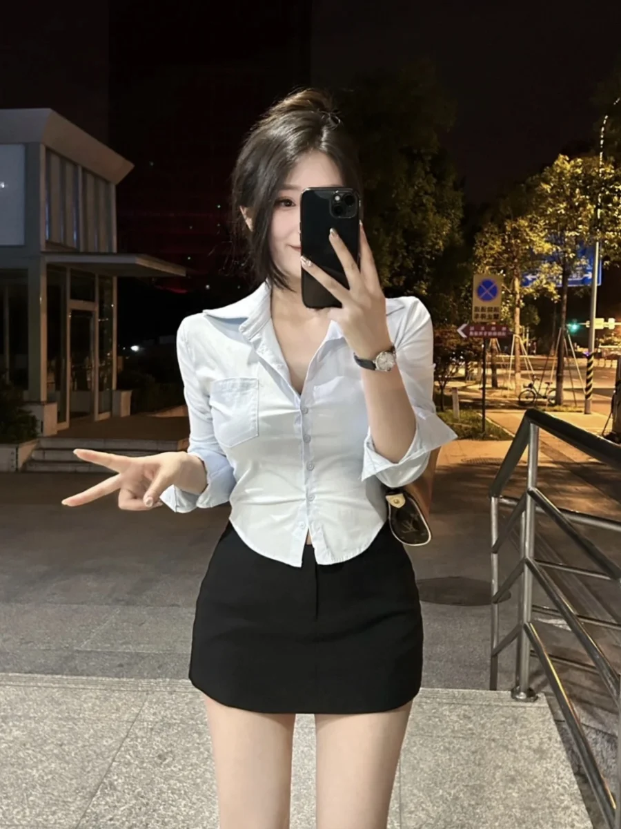 Pure Desire Vita-Acco ort irt Ragazza piccante da donna Design elegante Slim Fit Primavera Bottone superiore ket Miscela di cotone