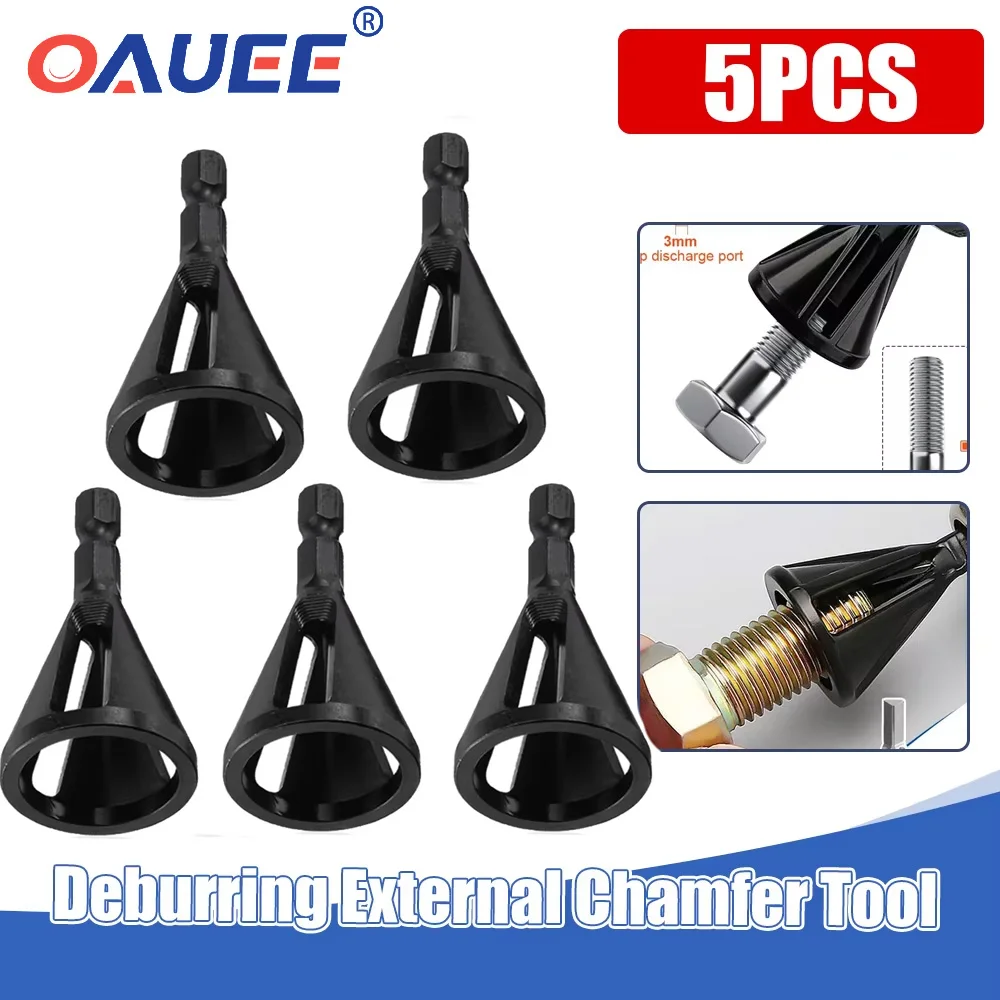 5pcs Deburring External Chamfer Tool Stainless Steel Remove Deburring Tool for Metal Screw Fast Remove Drilling Accessorie Black