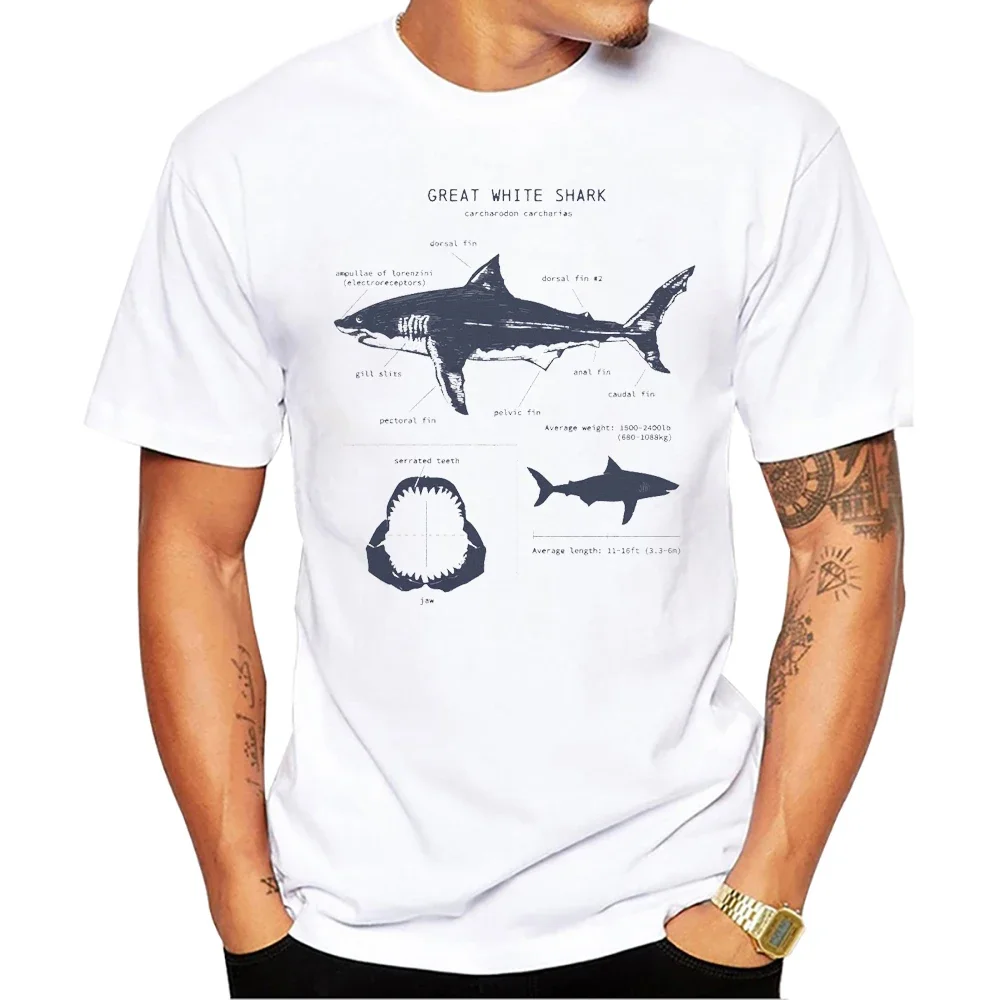 Great Hammerhead Male Tee Men Clothing TEEHUB Vintage Manta Ray Streetwear Great White Shark Anatomy Print Men's T-Shirt