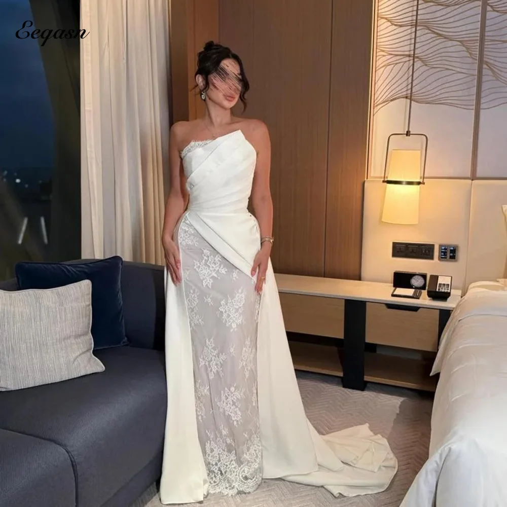 

Роскошные вечерние платья русалки, кружевное вечернее платье без бретелек, Саудовская женщина, свадебный прием, индивидуальный заказ Abendkleider, индивидуальный заказ