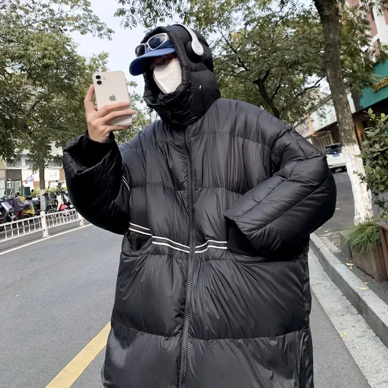

Foufurieux Korean Fashion Down Jacket Men's Winter Mid To Long Length Thick Loose Warm Hooded Bread Coat Male Clothing