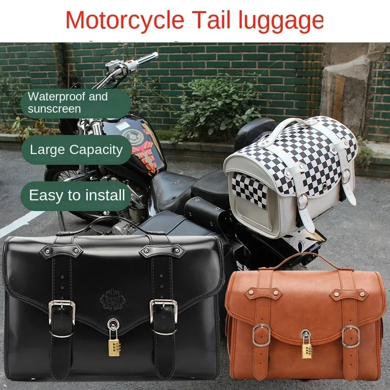 Motorcycle Riding Equipment Rear Seat Bag Rear Tail Bag Rear Shelf Piggyback Bags Helmet Bags Waterproof Glossy Leather