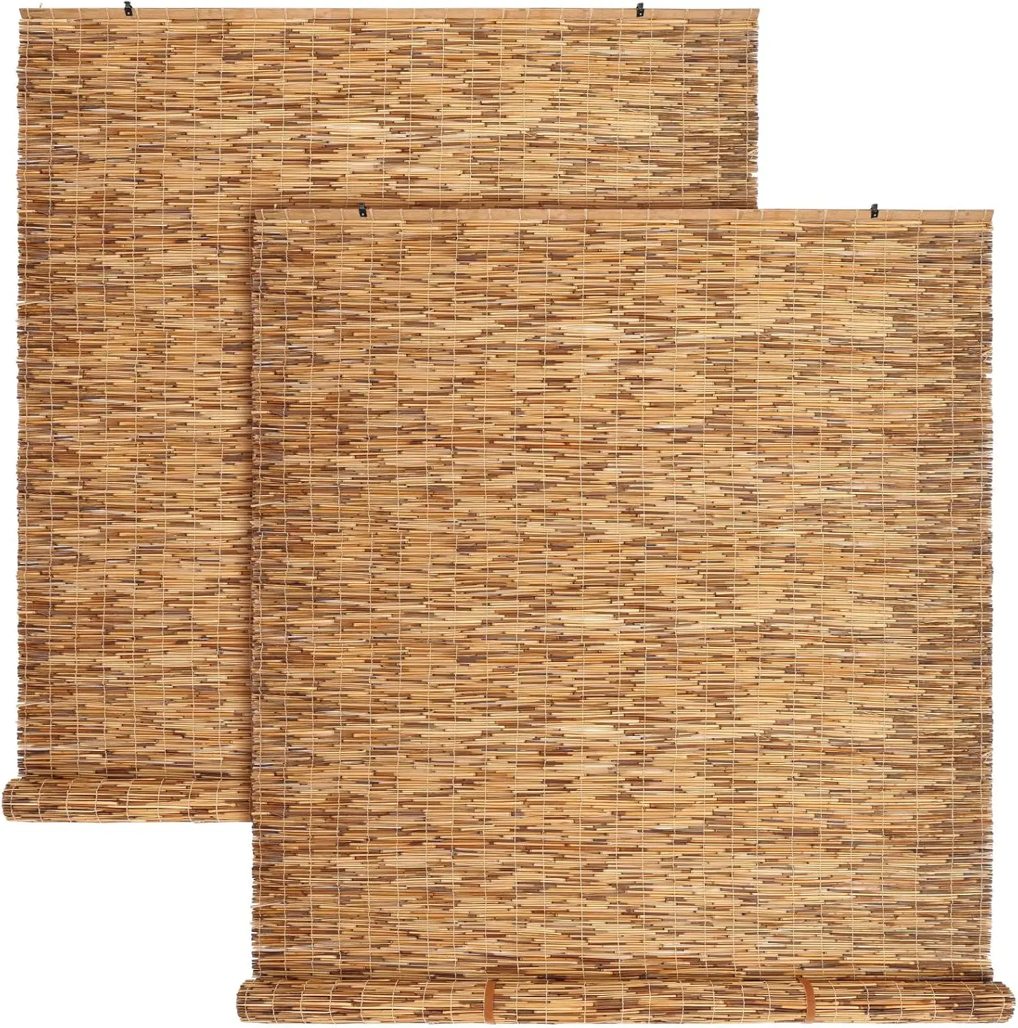 

2 Pcs Bamboo Roll Up Blinds 48x72" Cordless Blackout Sunshade for Patio Porch Windows Privacy Screen Carbon Brown