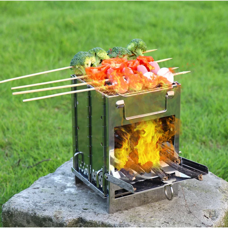 

Stainless Steel Square Wood Stove Foldable Grill Outdoor Travel Mini Charcoal Stove Portable Mini Camping BBQ Picnic StoveFurnac