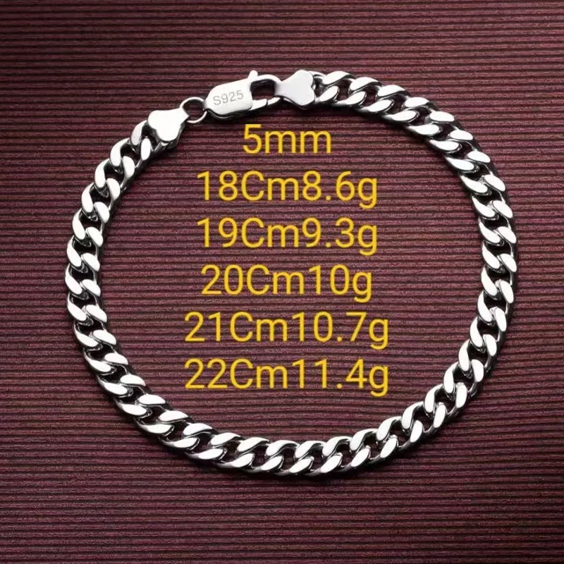 BOCAI New 100% S925 Silver Jewelry Accessories Fashionable and Minimalist Cuban Chain High-Quality Men and Women's Bracelet