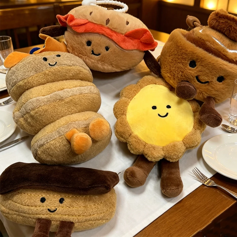 ZAKOL Cute Afternoon Tea Gourmet Series Plush Keychain Simulated Egg Tart Bread Stuffed Doll Backpack Decorative Pendant Gifts