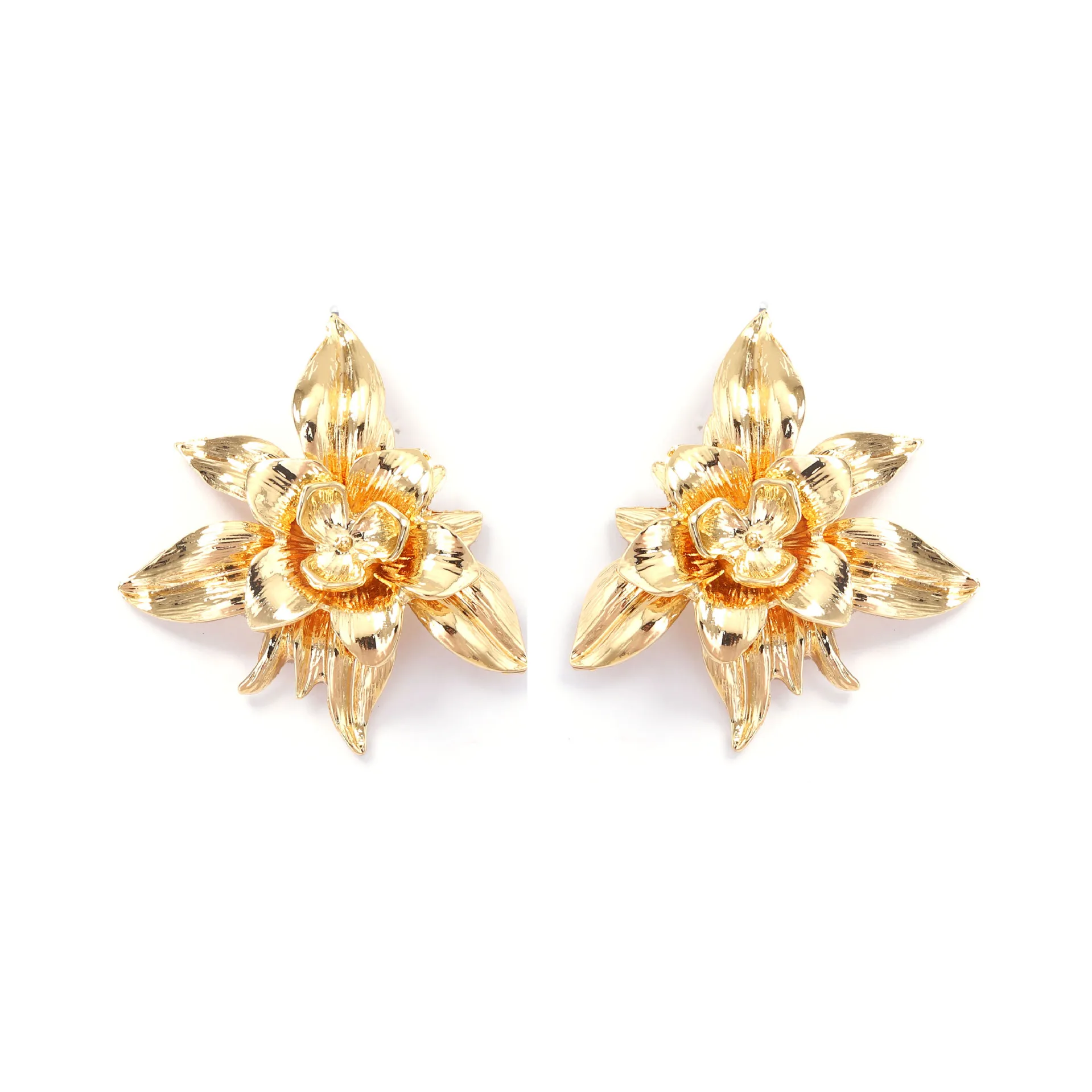 

ZAA Embossed Metal Flower Drop Stud Earrings Vitnage Statement Woman Jewelry Trendy Holiday Party Accessories Gifts