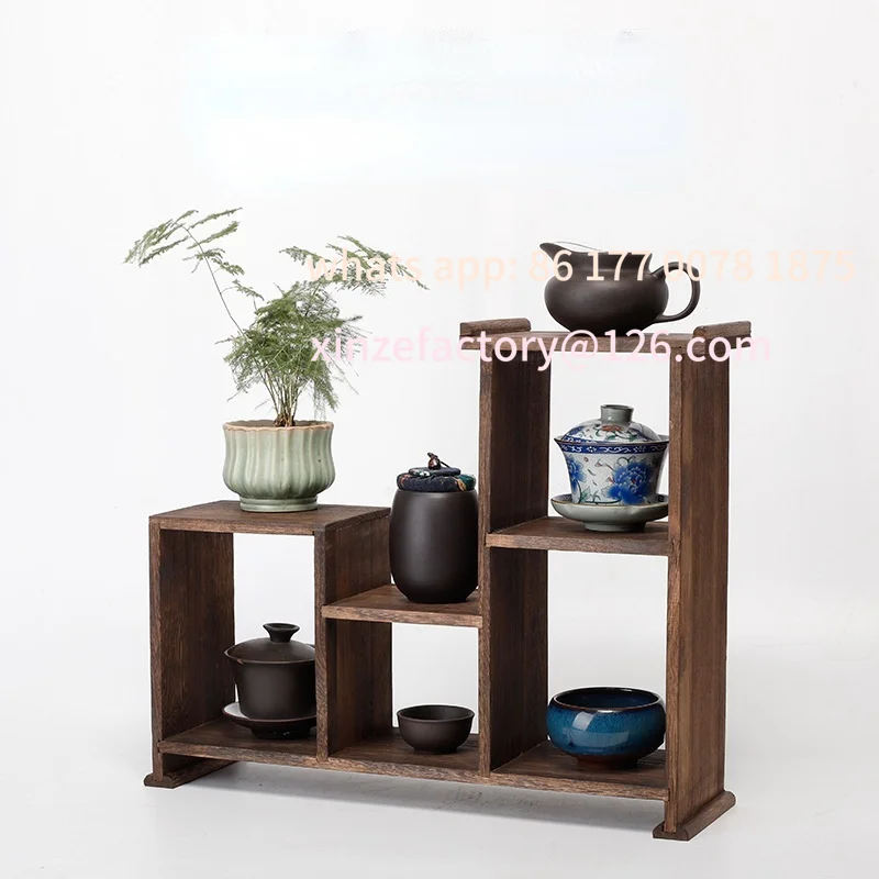 Customizable Paulownia Antique Tea Set Shelf Purple Clay Pot Display Rack WallMounted Shelves for Home Organization