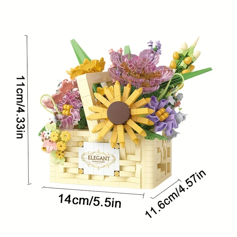 1263 peças diy conjunto de blocos de flores perpétuas-kit de modelo de cesta portátil criativa, presente de halloween/natal/aniversário