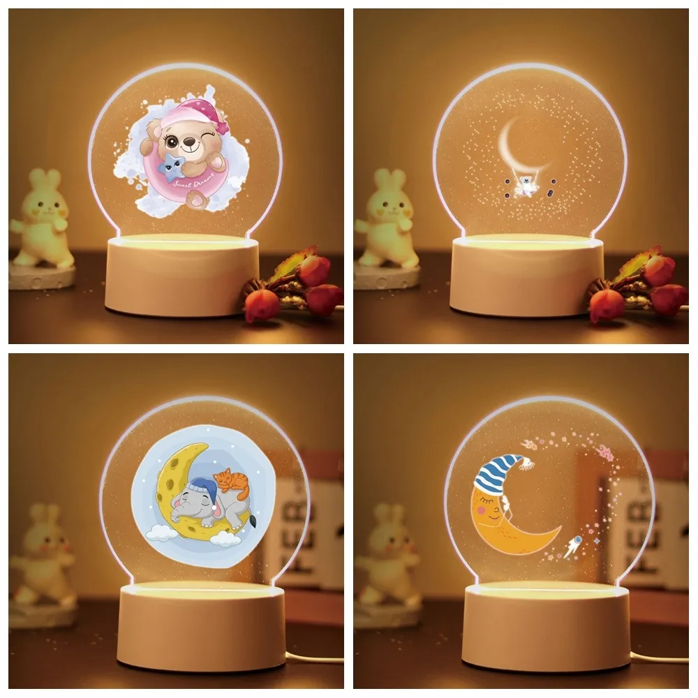 Moon Star Visual Night Lamp For Children Room Decor  Bear Elephant Acrylic Light Withgood night boys and grils  Birthday gift