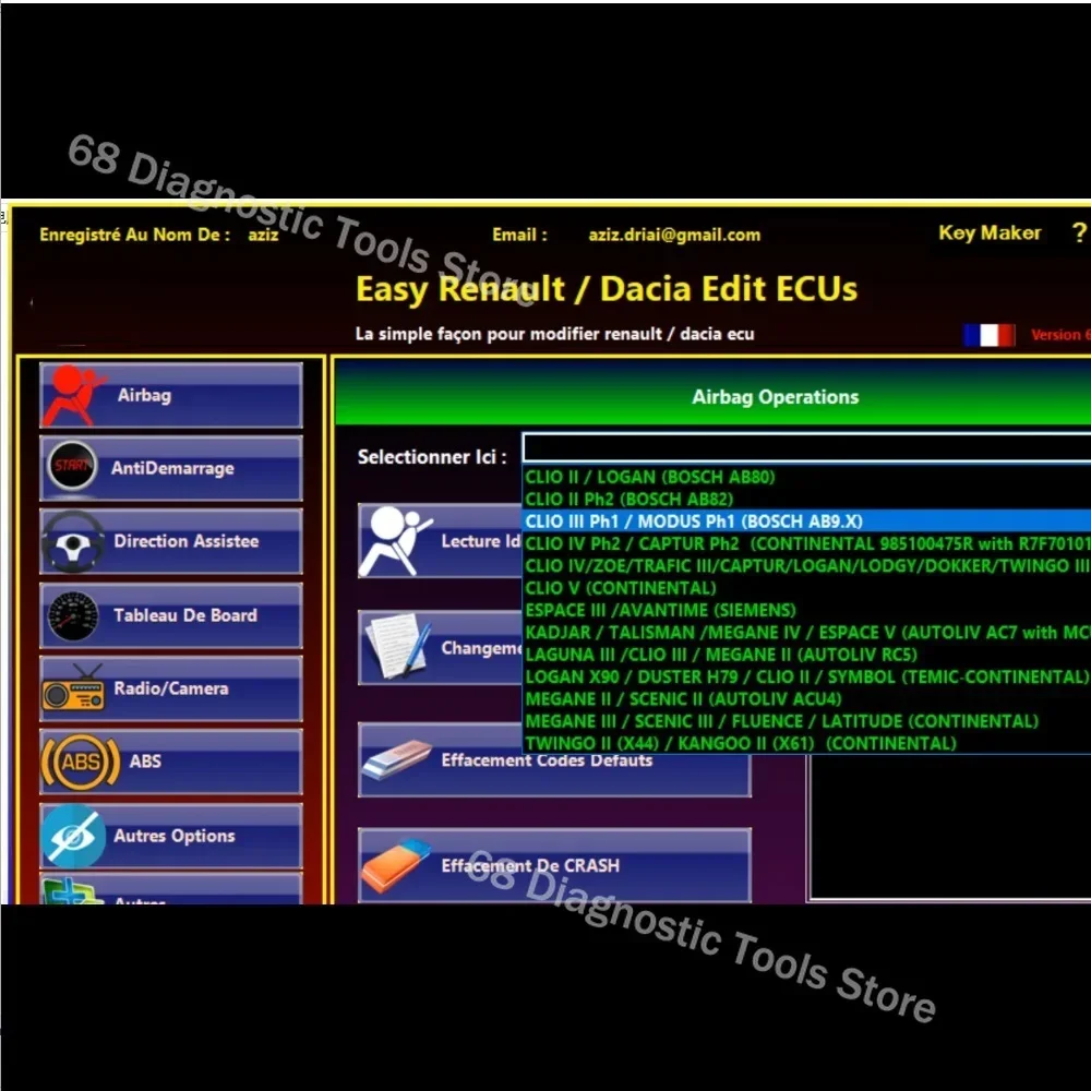 Easy Renault 6.14  Dacia Edit ECUS Key Maker Software for Renault  ECU Programmer Clear Crash Airbag  UCH Cleaner WORK