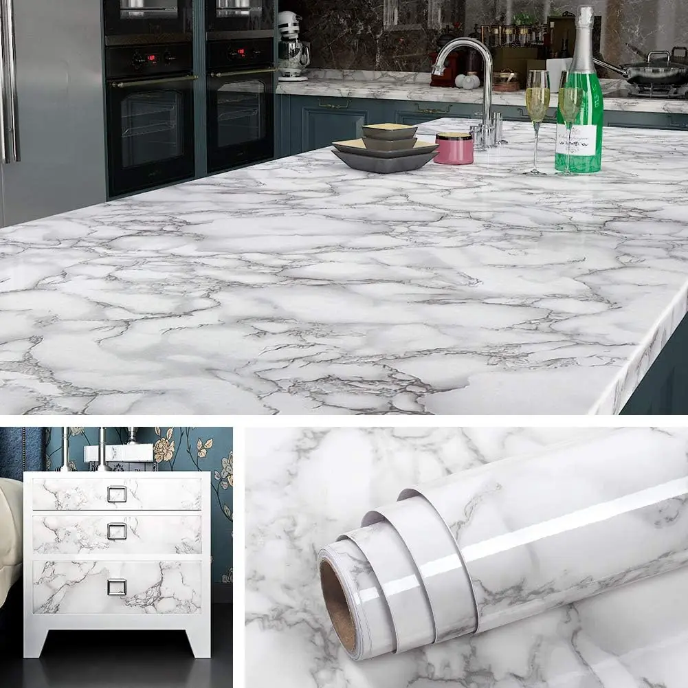 

36x197 Self-Adhesive Marble Vinyl Wrap for Countertops, Waterproof Removable Table Cover