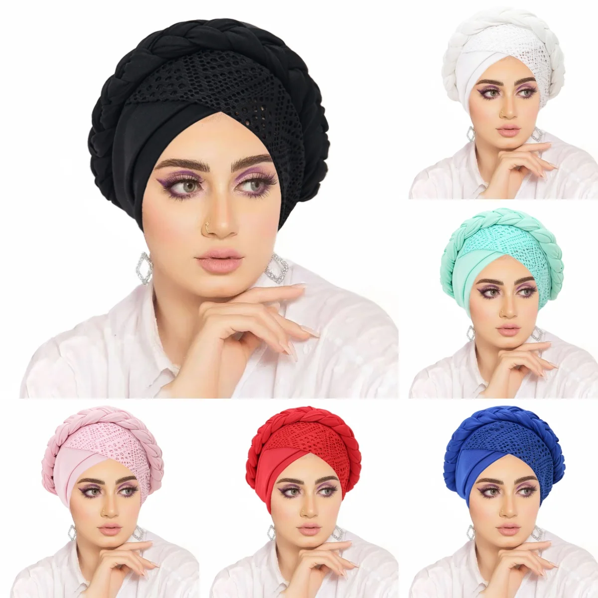 

2026 New Fashion Women Hijabs Muslim Braid Soft Elastic Turban Hijab Headwrap Chemo Headscarf Hair Cover Wrap Islamic Headwear