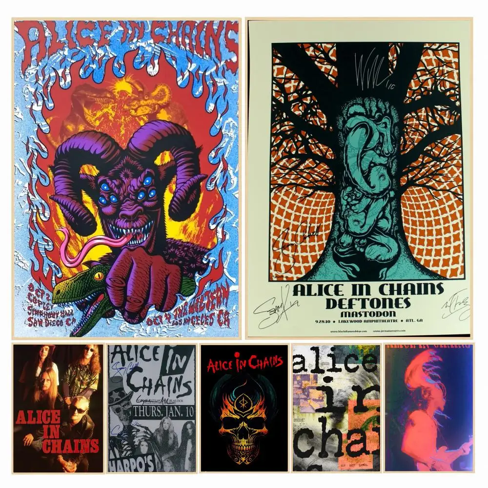 band A-Alice In Chains-S Poster Decorative Wall Art Sticker for Cafe Office Bedroom and Living Room
