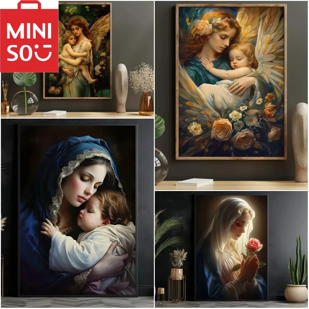 

MINISO картина маслом по номерам, винтажная католическая Иисус, украшение для дома, картина на стену, декор для спальни, подарочная рамка
