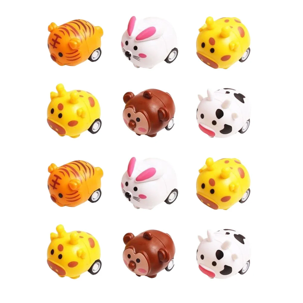 

12 Pcs Small Animal Pull Back Car Cars Toys Adorable Shape Educational Miniature Abs Kids Funny Vehicle Student Child