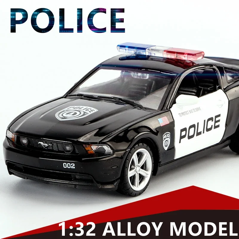 

1:32 Mustang Alloy Sports Car Model Diecasts Metal Police Toy Car Model Simulation Sound and Light Collection Toy Gift