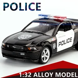 1:32 Mustang Alloy Sports Car Model Diecasts Metal Police Toy Car Model Simulation Sound and Light Collection Toy Gift