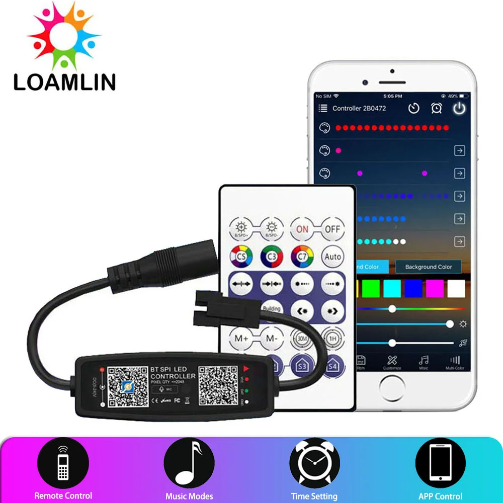 WS2812B WS2811 RGB LED Controller Bluetooth Music Built-in MIC 28Keys Remote Control WS2812 Individually addressable LED Strip