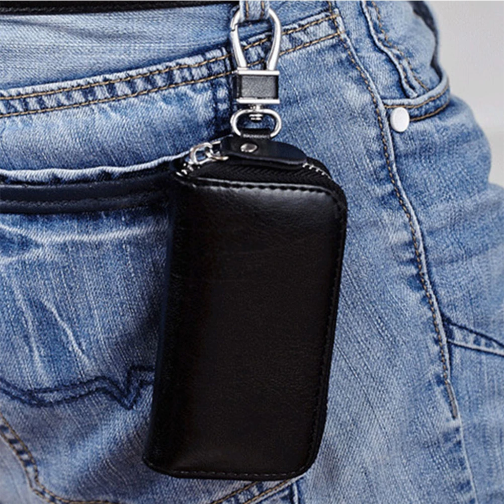 

Car Key Bag Coffee Color Case Holder Business Model Durable Wallet Zipper Closure