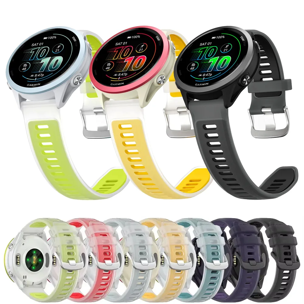Silicone Strap For Garmin Forerunner 570 47mm 42mm/970/55 Semi-Transparent Two-Tone Replacement band For Vivoactive 6-5/Active 6