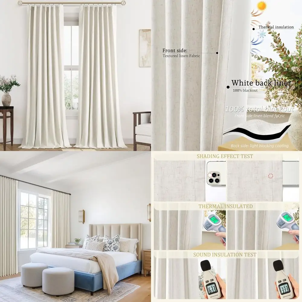 

Длинные льняные шторы с плиссировкой (102 шт.) - светонепроницаемые, с эффектом памяти, в стиле бохо, нейтральные, термоизолирующие, для спальни и гостиной