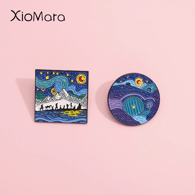 Van Gogh's Starry Night Classic Oil Painting Enamel Pin Art Combined Genius Painters Brooch Lapel Badges Jewelry Gift For Friend