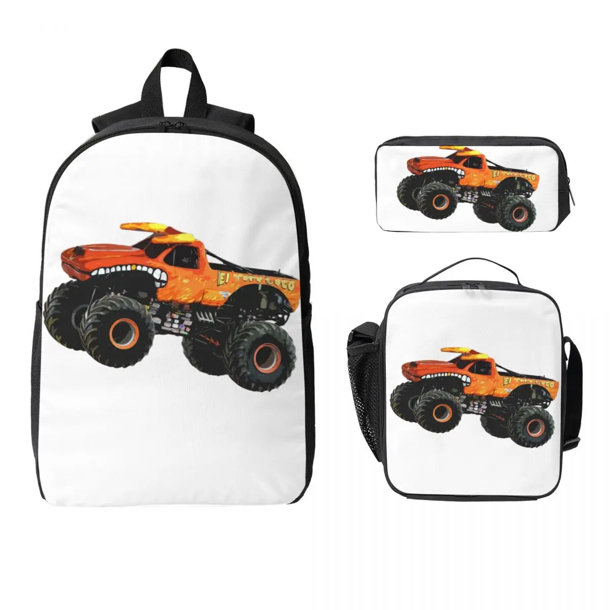 

Рюкзак El Toro Loco Monster Truck для мальчиков и девочек, школьная сумка, компьютерные сумки на плечо, 3 шт., изолированная сумка для обеда, пенал