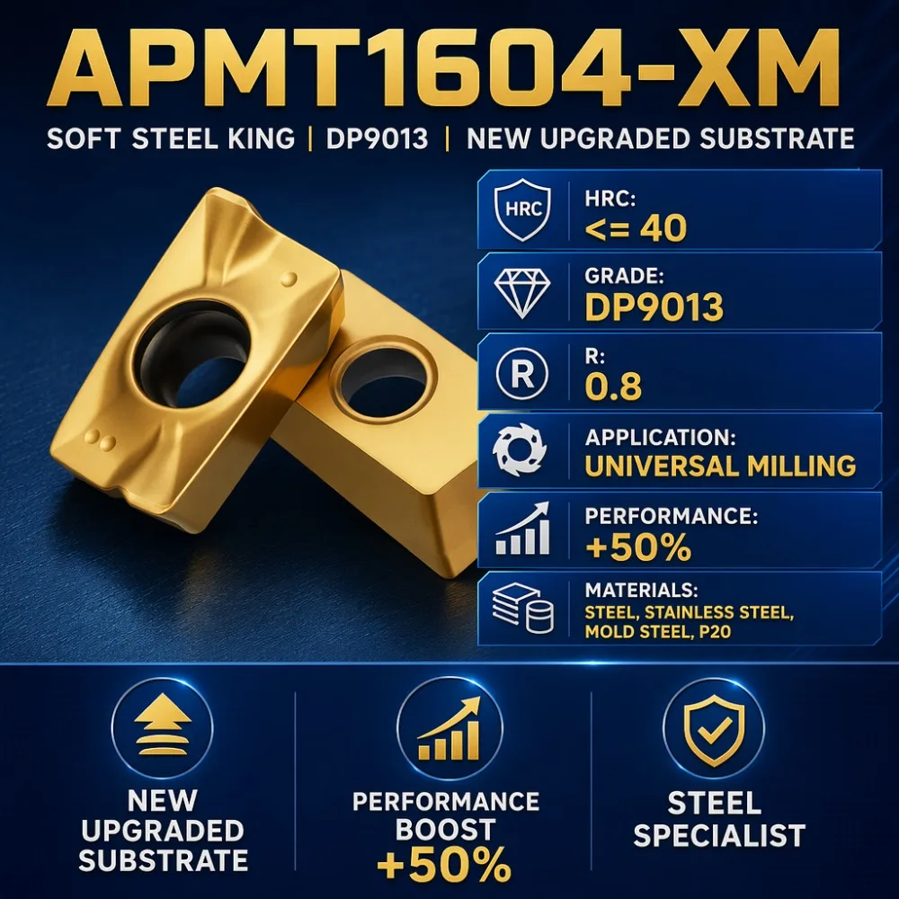 50pcs APMT1604‑XM Carbide Milling Insert, Cutting Tip for Steel, Stainless‑steel and P20 Mold‑steel General Milling Machining