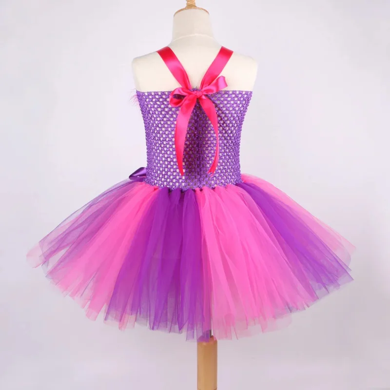 Alice Cheshire Cat In Wonderland Costume Baby Girls Tutu Dress Purple Cartoon Tulle Party Dress Kids Halloween Cosplay Costume