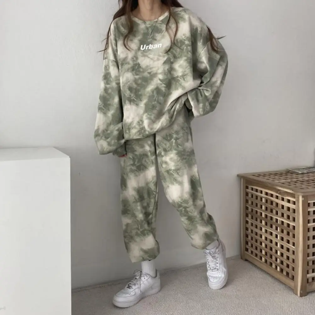 2 Piece Set Women Outfit Letter Print Tie Dye Hoodies Sweatshirt Pants Tracksuit 2022 Plus Size Streetwear Casual Suit