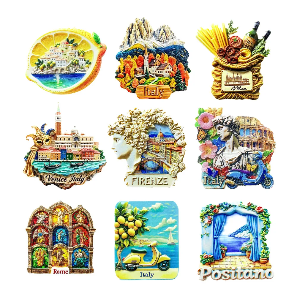 Ímãs de Geladeira 3D da Itália: Roma, Florença, Vaticano, Capri, Milão - Lembranças Turísticas e Decoração