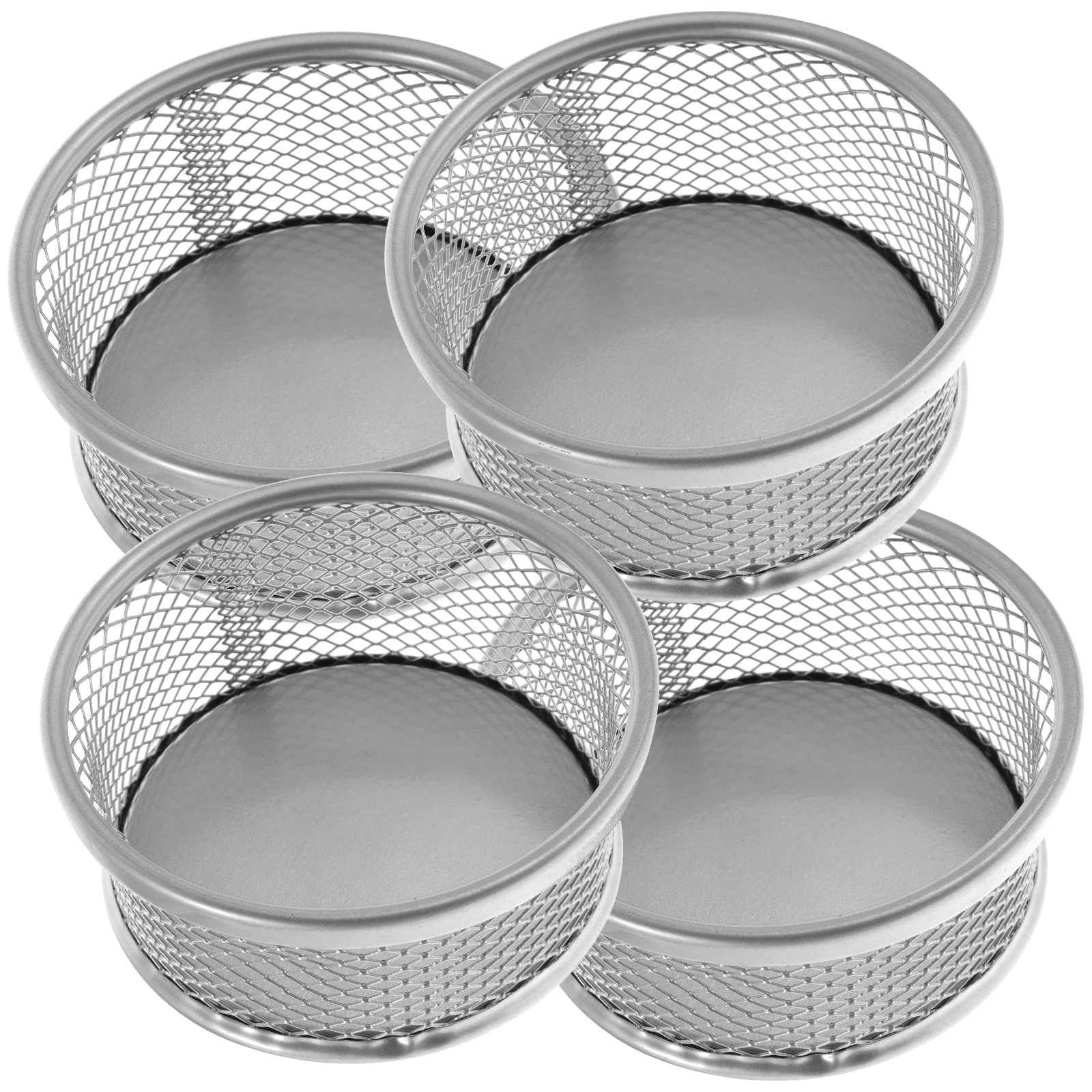 

4pcs Metal Pen Holder Silver Office Supplies Desktop Organizer Mesh Containers Storage Rack Paper Clips School Holders