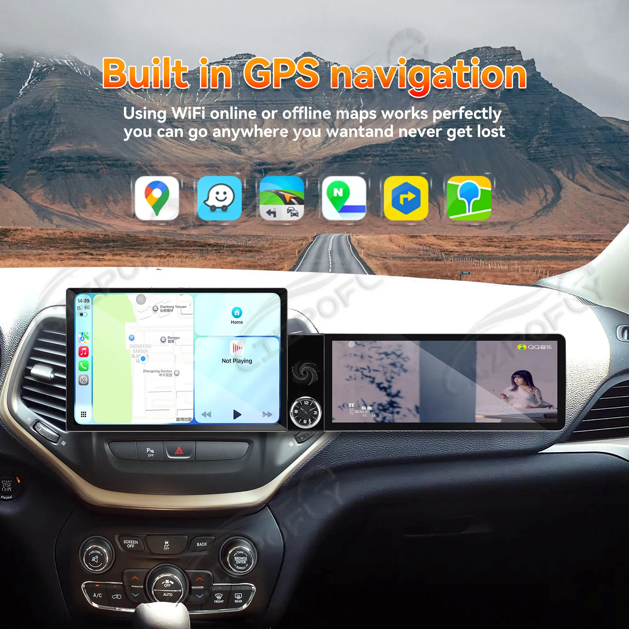 13.1+12.3 Inch Car Play Screen for Jeep Cherokee 2016-2021, Wireless CarPlay Android 15 Touchscreen Radio with GPS Navigation