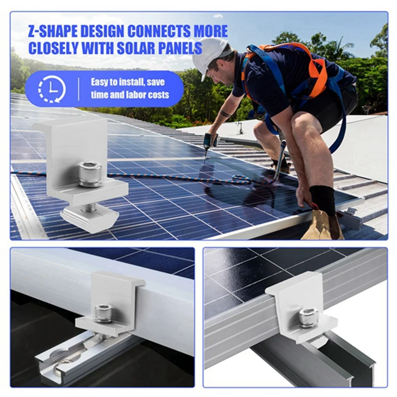 حار! دعامات تثبيت الألواح الشمسية، 8 قطع من مشبك نهاية الألواح الشمسية من الألومنيوم 30-45 مم قابل للتعديل H، حامل لوحة طاقة شمسية للسقف المعدني