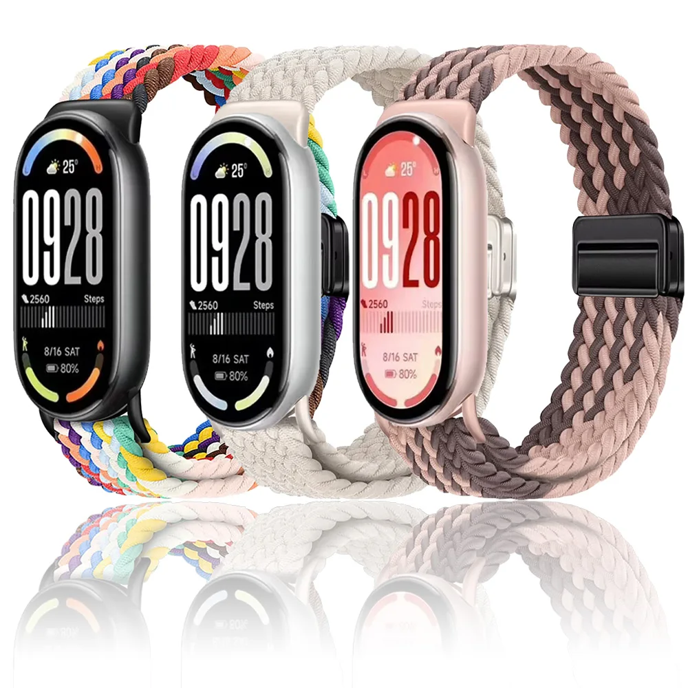 Nylon-Geflecht-Schlaufenarmband für Xiaomi Mi Band 8 9 10, magnetisches, atmungsaktives Uhrenarmband, Armband für Xiaomi Mi Band 10, Zubehör