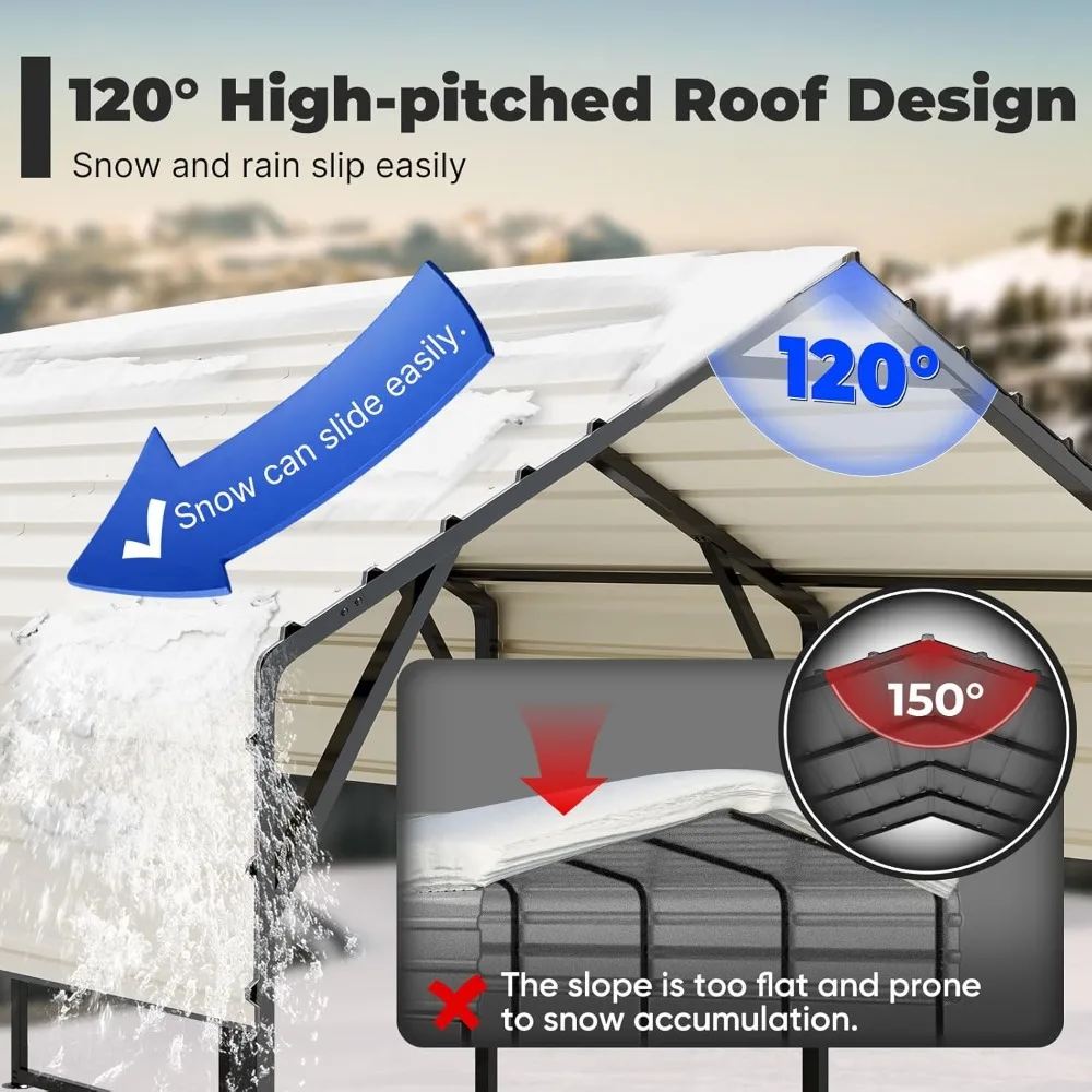 Metal Roof Carports Kits 10x20 ft Heavy Duty Steel Car Canopy Hard Top Garage,Car Shelter for Trucks, Boats, Tractors