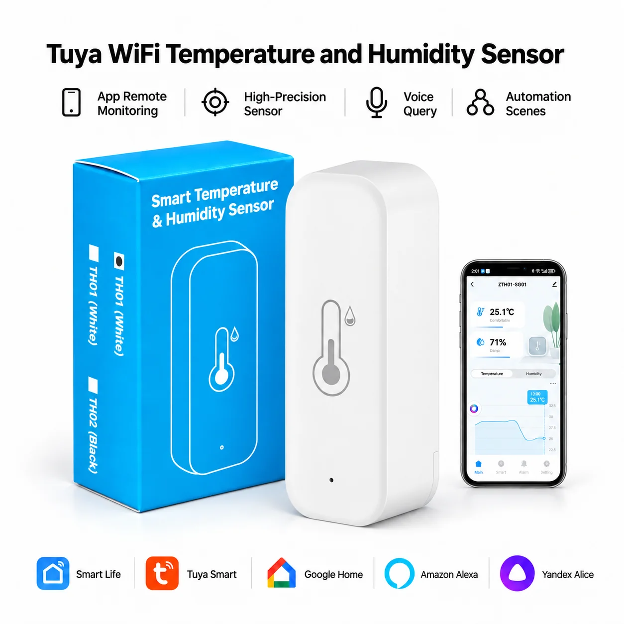 Smart Home Yandex - Tuya WiFi Temperature Humidity Sensor Work