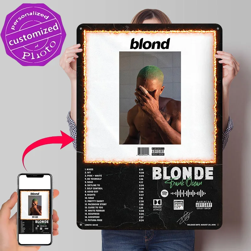 Frank Ocean Blonde Album Cover 3D Texture Metal Poster Customized Wall Art Tin Sign Gift for Mancave Room Decoration Items Decor