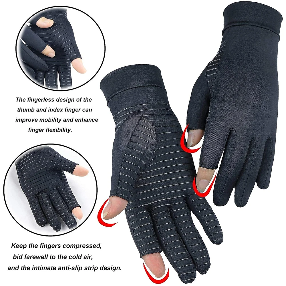 Compression Copper Arthritis Gloves - Fingerless Copper Gloves for Computer Typing and Dailywork - Hand Pain Relief and Support