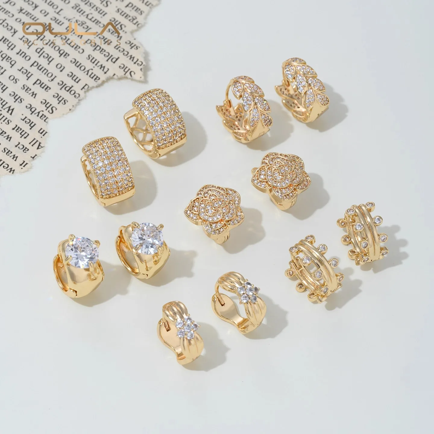 1pair 14K Genuine Gold and Zirconium Inlaid Simple Ear Rims, Plain Rims, High-end, Light Luxury Diy Earrings, Ear Buckles