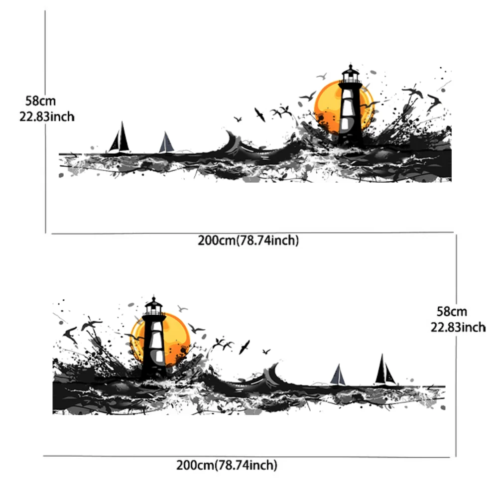 Coastal Black Lighthouse Seagull Sunset Sticker Car Decal Full Body Floral Decoration Covering Scratches Protect Car