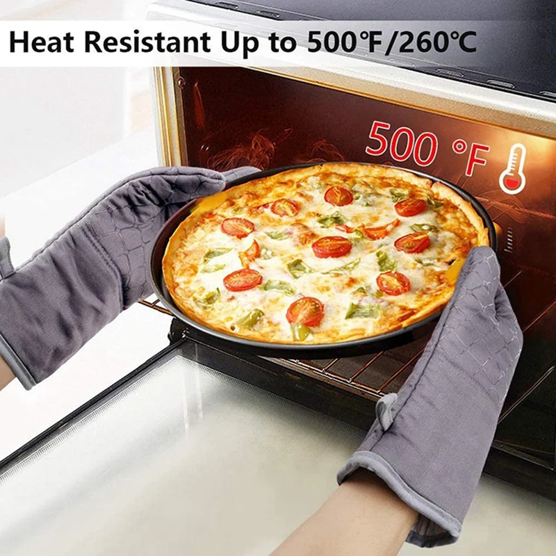 Hot SV-6Cps Oven Mitts And Pot Holders Sets, Heat Resistant And Food Grade Silicone Gloves With Kitchen Towels For Cooking