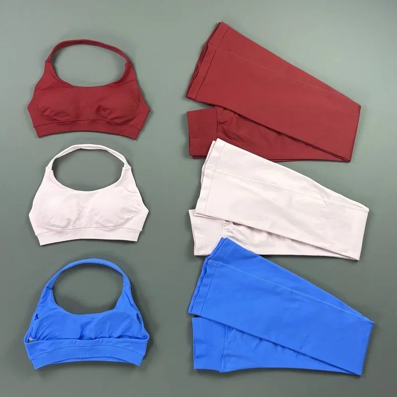 2Pcs Flare Leggings Set Women Seamless Yoga Halter Top and Scrunch Butt Flare Pants Sets Ribbed Flare Yoga Set for Yoga Workout