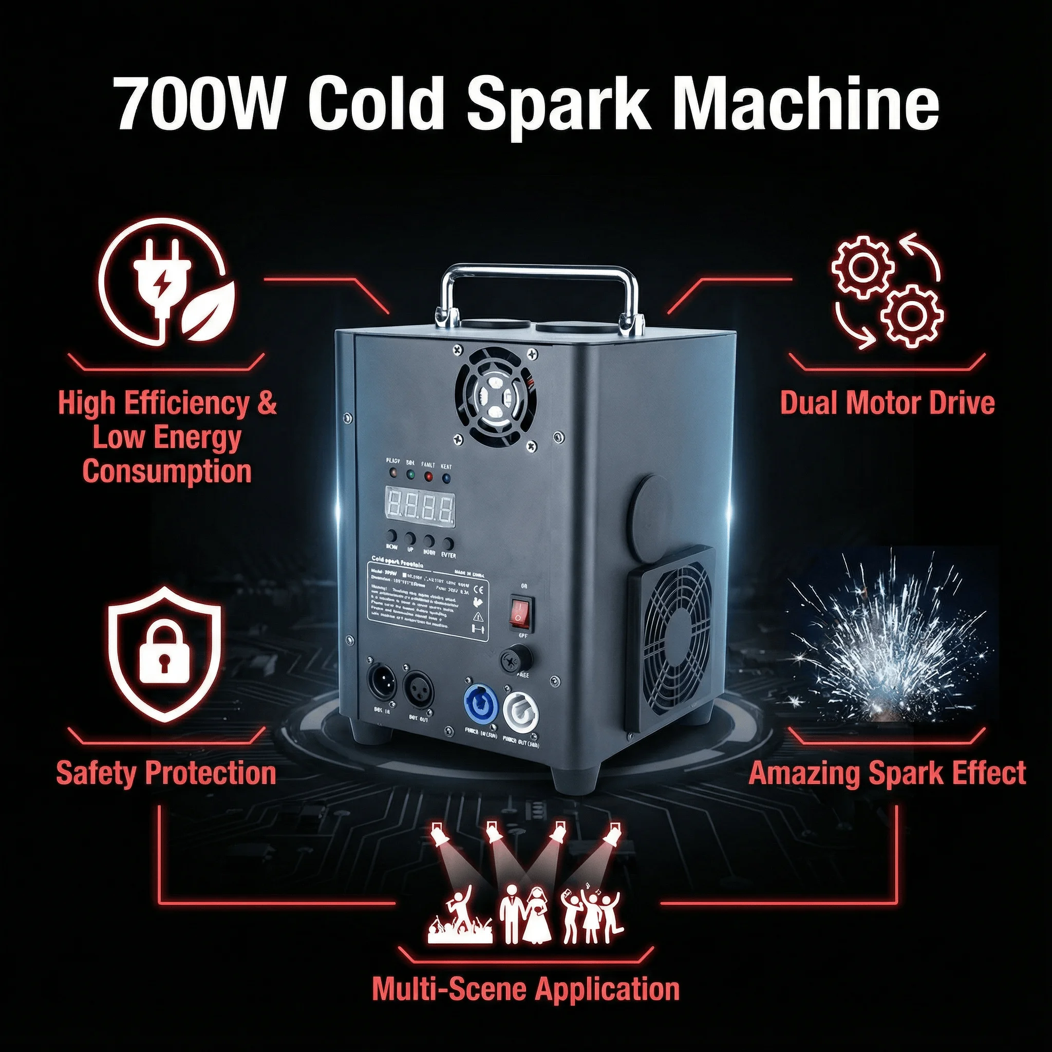 700W TI Cold Spark Machine Ti Powder Sparkler Machine DMX Remote Wireless Cold Firework Wedding Party Show DJ Disco Stage